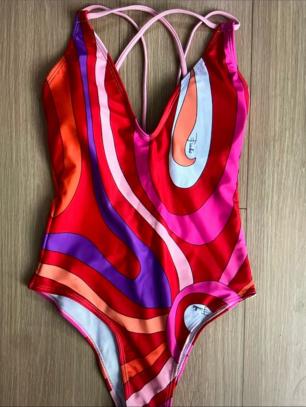 Emilio Pucci Red, Pink & Purple Swirl One-Piece Swimsuit - Picture 8 of 8